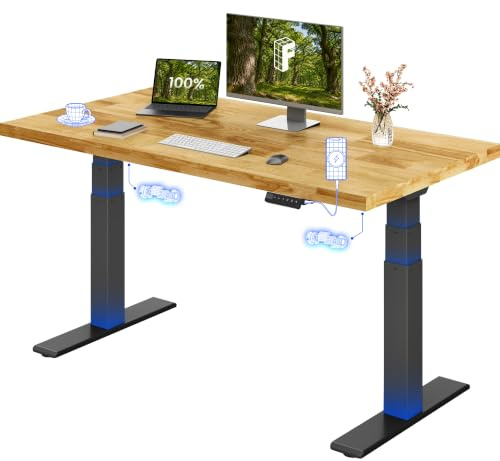 FLEXISPOT Höhenverstellbarer Schreibtisch mit Massivholzplatte 140×80 cm