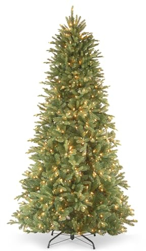 National Tree Company 6.5 ft Pre-Lit Tiffany Fir Slim Artificial Christmas Tree, 500 Clear Lights, 1,462 Tips, Includes Stand, Green