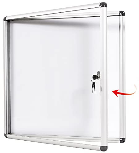 Swansea Tableau d'affichage magnétique verrouillable, Panneau affichage avec porte en acrylique et 3 clés 70 x 67 cm (6 x A4) Blanc