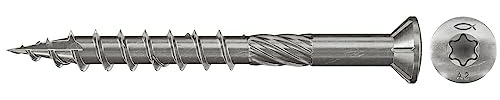 fischer Terrassenschraube 5,0 x 60, Senkkopf, Teilgewinde, nicht rostender Stahl A2, Innenstern Torx-Antrieb, zum Verschrauben von Terrassenbeplankungen auf Holz-Unterkonstruktionen, 500 Stk