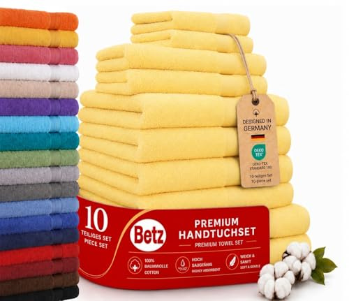 Betz Premium Classic Frottier Handtuch-Set 10-teilig - 2X Liegetücher - 4X Handtücher - 2X Gästetücher - 2X Seiftücher - gelb