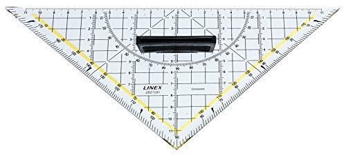 Linex 2621GH Geometrie-Dreieck mit Griff, Hypotenuse 22,5cm aus Kunststoff, Facette, senkrechte Kante