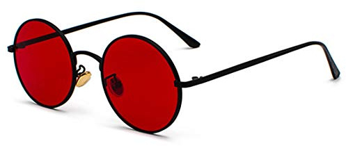 Inlefen Lunettes de soleil Hommes Femmes Rétro Vintage Cercle Style Lunettes de Soleil Couleur Métal Cadre Lunettes Lunettes noir rouge