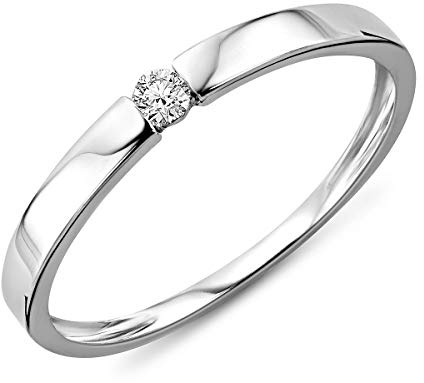 MIORE Ring Damen 0.05 Ct Solitär Diamant Verlobungsring aus Weißgold/Gelbgold 9 Karat / 375 Gold, Schmuck
