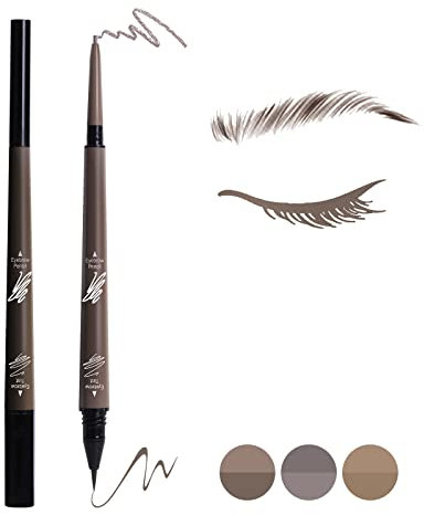 Music Flower Crayon à sourcils 2 en 1, Crayon à sourcils liquide imperméable et longue durée, Crayon à double extrémité pour remplir et définir le sourcil, Châtaigne