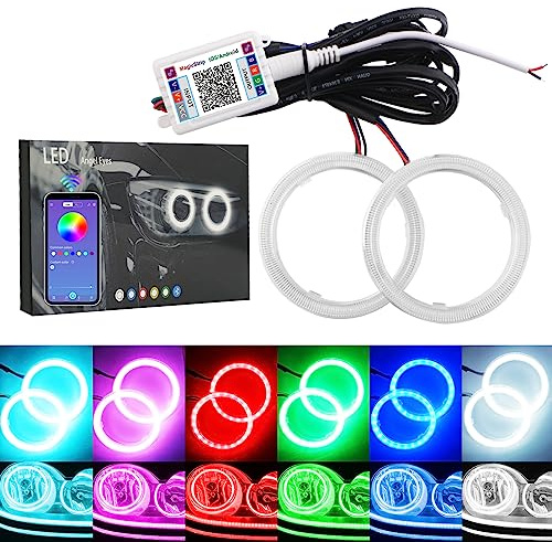 Qasim Ojos De Ángel LED Coche 60MM RGB COB Bluetooth Halo DRL 12V | Anillo LED Para Faro Con APP Control, Luz Multicolor Impermeable Para Moto Y Auto, Instalación Rápida