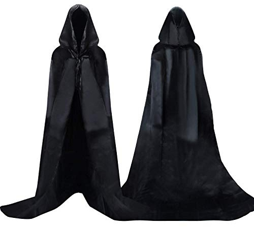 Proumhang Larga Capa Negra con Capucha Medieval Vampiro Traje de Bruja Mujer Halloween Disfraz Carnaval Navidad Adulto