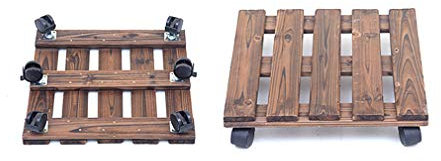 KDDEON Blumenständer Massivholz,Blumenregal mit Um 360 ° Drehbarem Rad,Blumentopf Rack Fach Verschieben,Pflanzen Caddy mit Bremsfunktion,für Indoor Garten,Kreisförmig, Quadratisch