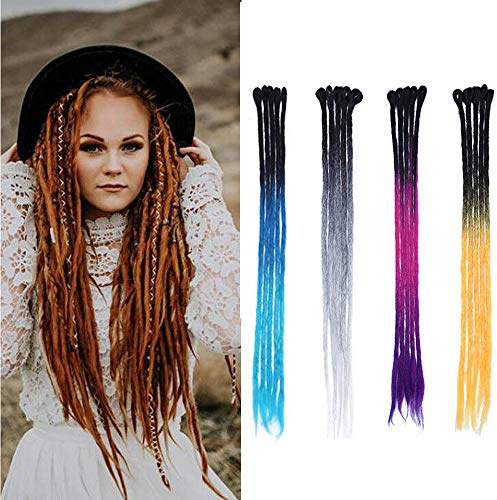 24 Pouces Cheveux Synthetique Pour Tresse Meches Tresses Tressage Dreadlocks Extension Crochet Braids 5PCS Rajout Tresse Africaine Dread Lock, Noir & Rose & Violet