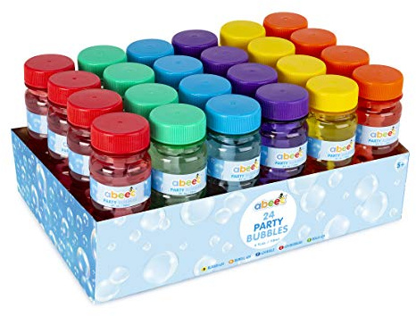 abeec 24 Pack Bubbles Solution - Pack of 24 Party Bubbles with Wands Included - Party Bag Filler or Bubbles for Outdoor Games - 24 x 118ml Bubble Mixture Bottles