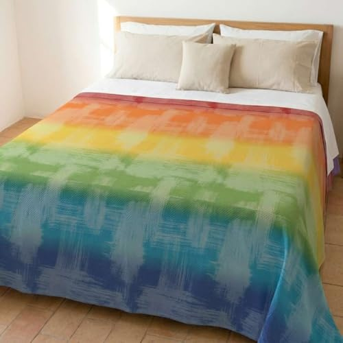 HomeLife Frühling Sommer leichte Tagesdecke [260x280], Qualität aus Italien|Hergestellt aus hochwertiger Baumwolle|Regenbogenfarben Motiv|Einzelbettdecke aus feinem Stoff für warme Jahreszeiten Bunt
