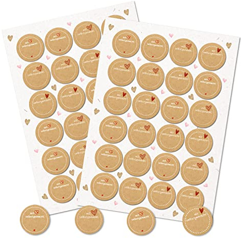 Logbuch-Verlag 48 Sticker zum Beschriften Mit Herz selbstgemacht - rund 4 cm Kraftpapier-Optik - Marmeladenaufkleber Haushaltsetiketten beschreibbar