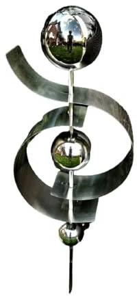 Jürgen Bocker Garten-Ambiente Gartenstecker Skulptur Jupiter 100 cm aus Edelstahl matt gebürstet mit obere Kugel Edelstahl Schwarz poliert