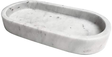 Adorist Plateau en marbre, Plateau en marbre véritable, Pierre Naturelle, Bol en marbre, Plateau décoratif - Plateau de Service Ovale, Blanc