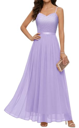 DRESSTELLS Robe de Soirée Longue Femme avec Bretelles Réglables et Dentelle Florale, Robe de Demoiselle d'honneur Élégante et Confortable pour Mariage, Bal et Autres Occasions Spéciales