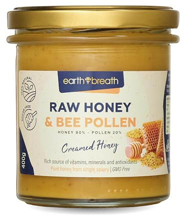 Earthbreath Raw Honey with Bee Pollen – 400g | 100% Pure, Unfiltered & Unpasteurised | Natural, Single-Origin Honey – No Additives