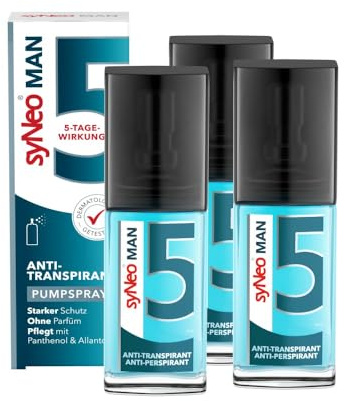 syNeo 5 MAN Antitranspirant Deo Pumpspray – 5-Tage-Wirkung – starker Schutz gegen Schwitzen & Geruch – Spray für Achseln – ohne Parfum – dermatologisch getestet – für Herren – 3er Pack (3 x 30 ml)