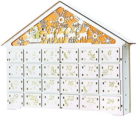 LEMESO Calendrier de l'Avent Vide en Bois, Calendrier de Compte à Rebours 24 Tiroirs à Remplir DIY Cadeau Surprise Decoration Noel avec LED