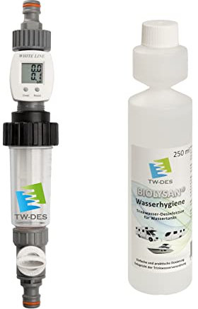 TW-DES Original Befüllfilter COMFORT mit Wasseruhr inkl. Wasserhygiene für Wohnmobil, Caravan, Boot…