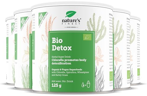 Nature's Finest BIO Detox, Mélange Superfood 125 g (Lot de 5) | Mélange superfood bio : herbe de blé, orge, spiruline, chlorelle et lucuma - poudre verte pour jus, smoothies et thés