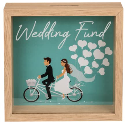 Salvadanaio cornice in legno risparmio matrimonio. Salvadanaio Monete design divertente Wedding Fund (20 x 20 cm). con gancio per appenderlo.