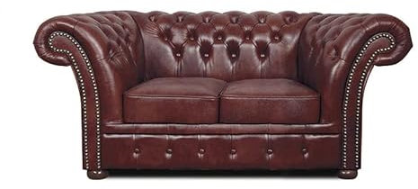 Chesterfield fåtölj Winfield Basic läder | vit | 2 till 4 veckors leveranstid (Cloudy Red, 2-sitsig)