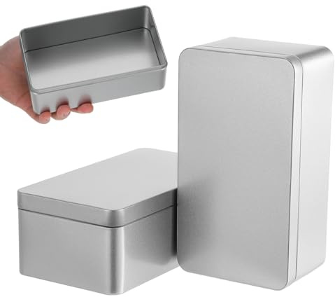 Cabilock Lot de 2 Boîtes Métalliques Rectangulaires avec Couvercle, Boîtes de Rangement Vides pour Thé en Vrac, Biscuits, Bonbons, Petits Cadeaux et Accessoires, 18 X 9,8 X 6,4cm