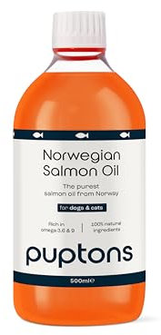 Puptons Norwegian Salmon Oil for Dogs & Cats | 500ml, Contains 21 Omega Fatty Acids | Fish Oil Supplement for Glossy Coat, Immune Support, Itchy Skin, Softer Paws, Joint & Brain Health | 500ml