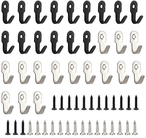 NEUSID 30 ganci da parete piccoli 27 mm in acciaio inox con 30 viti appendiabiti da parete vintage per cucina, bagno, ufficio (nero, argento)