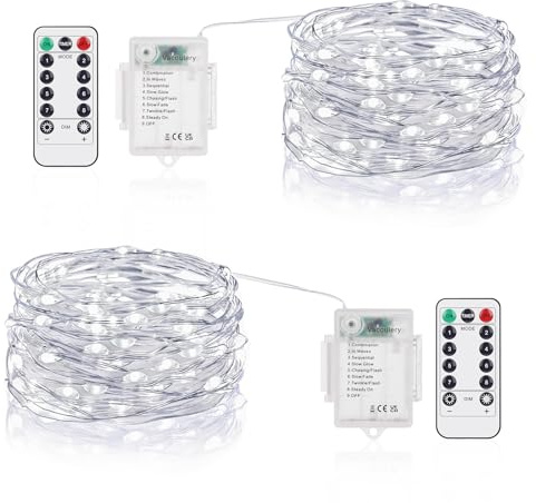 2 x 50er Led Lichterkette Batterie, 5M LED Batteriebetrieben Drahtlichterkette mit 8 Programm und Timer für Zimmer, Terrasse, Innen/Außen Dekoration, Beleuchtung Deko