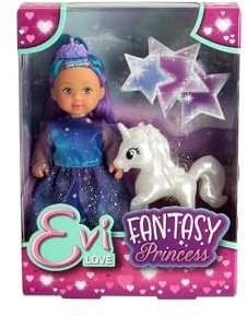 Simba Evi Love Fantasy Princess, Puppe in einem märchenhaften Kleid mit glitzerndem Einhorn, 12cm Spielpuppe, ab 3 Jahren