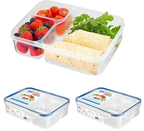 HOMESHOPA Plastic Airtight Compartments Containers with Clip Lock Lids, 2 Pack Food Storage Meal Prep Lunch Box for Kids Adults, Clear Reusable Leak Proof BPA Free Microwave Freezer & Dishwasher Safe