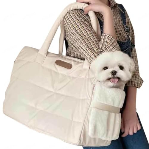 DECORN Tragbare Tragetasche für Haustiere – von Oben zu öffnende Welpenkäfig mit Abnehmbarem Schultergurt und Sicherheitsschnalle – Faltbarer Transportträger für Hunde und Katzen,Beige
