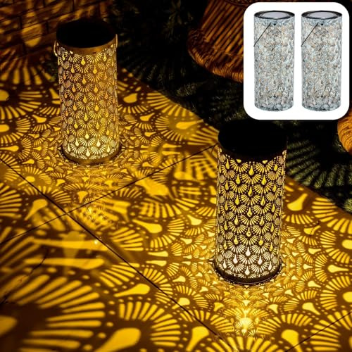 2er Set Orientalische Solarlaterne Fava edel aus Metall in Grün 30 cm