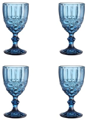 soulnioi Juego de 4 copas de vino vintage románticas en relieve para decoración de mesa de fiesta de boda (240 ml, color azul)