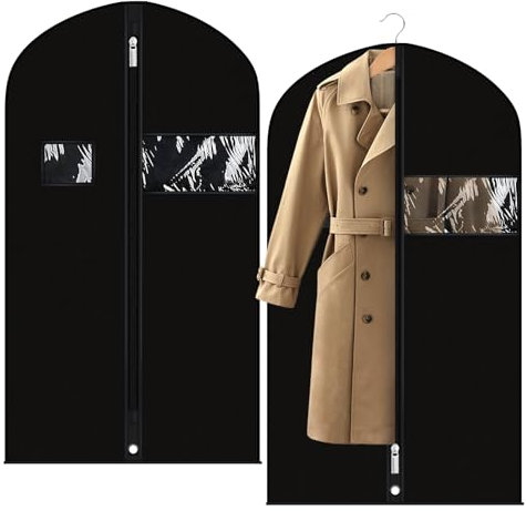 NVIYAM Kleidersack lang 130×60cm 2 Stück, Schwarz Kleidersäcke mit Reißverschluss, Anzugtasche, Kleidersäcke Mottensicher staubdicht für Kleider Mäntel Hemden Kleiderhüllen
