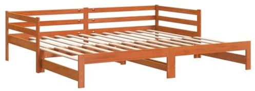 vidaXL Tagesbett, Ausziehbar Gästebett mit Latten Stauraum, Sofabett für Wohnzimmer Schlafzimmer, Bett Holzbett, Wachsbraun 90x200cm Massivholz Kiefer