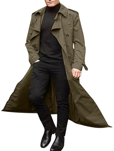 Generisch Trench à double boutonnage pour homme - Trench élégant - Coupe-vent - Couleur unie - Coupe droite - Séchage rapide - Vêtement d'extérieur baggy - Veste de loisirs - Veste d'extérieur, kaki,