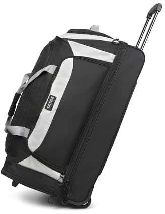 TravelZ Sac de Voyage à roulettes 96L – Sac de Week-End avec Poignée Télescopique et Barre de Traction - Bagage Souple - Noir