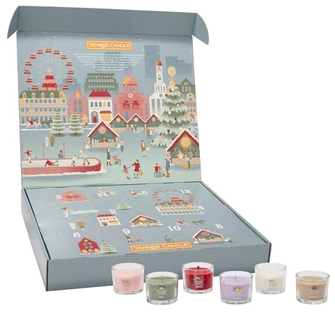 Yankee Candle Signature Votive Mini Candle Jars 12 Days of Christmas Candle Advent Calendar Variety Pack, Natural Soy Wax Blend Candle with Natural Fiber Wick, 1.3 OZ Glass Jar (Pack of 12)