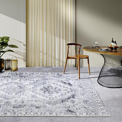 Villeroy & Boch Esther in- och utomhusmatta orientalisk – orientalisk platt tyg, klassisk design vintage, Öko-Tex väderbeständig och UV-beständig för balkong, terrass, trädgård – gräddvit grå, 160 x