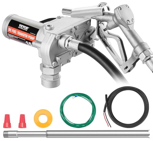 VEVOR Bomba Eléctrica de Transferencia de Combustible Engranajes 12V DC 15GPM 56L/min 1/5HP Boquilla de Combustible Apagado Automático, Manguera de Salida Larga de 4m, para Mezclar Gasolina, Diesel