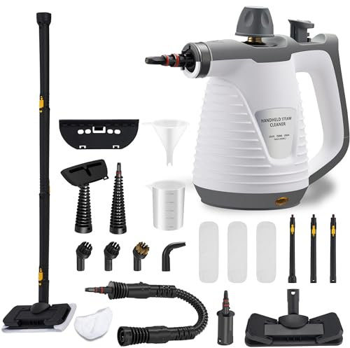 Ancohom Handheld Steam Cleaner, Portable Steamer with Mop, 350ml Large Capacity, 16 Piece Accessories Set for Floor, Car, Carpet, Upholstery, Sofa, Tile, Cleaning