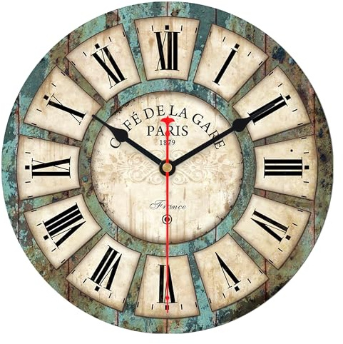 VIKMARI 12 Inch Vintage Wall Clock, Unusual Wooden French Style Clocks, Silent Battery Powered Decorative Wall Clock for Living Room Kitchen Bedroom Bathroom Office