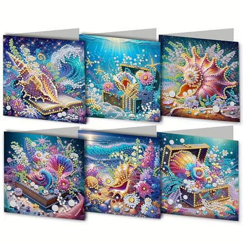 6 Packungen DIY 5D Diamant Kunst Malerei Weihnachtskarten Kits Weihnachtsbaum Weihnachten Diamant Kunst Grußkarte DIY Weihnachtskarten Basteln Geschenke für Familie und Freunde