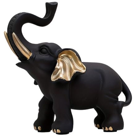 Bomefoi Figura de elefante negro y dorado, estatuas de elefante negro, escultura de elefante de resina, figura de animal, esculturas de animales modernas, acento de mesa para estantes de sala de estar