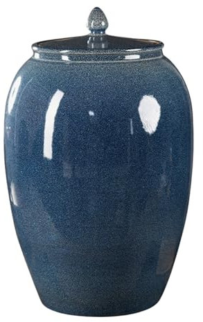 YVYKFZD Large Ceramic Rice Bucket, Ceramic Rice Container Ceramic Rice Cylinder With Lid, Classic Food Storage Container Grain Dispenser, Kitchen Sealed Jar Rice Storage Box, for Flour, Coffee(B 50KG)