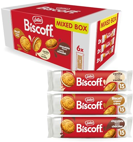 Lotus Biscoff | Confezione Mista Biscoff Sandwich | 3 Gusti | 2 Confezioni per Gusto | 15 Biscoff Sandwich per Confezione | Ingredienti di Origine Naturale | Senza Coloranti | 6 x 150g | 900g