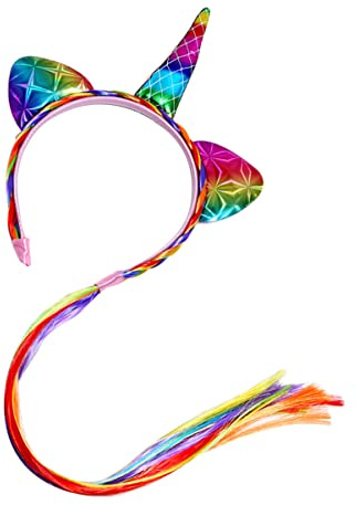 DEARMAMY Einhorn Haarreif aus Kunstleder Leicht und Formstabil Buntes Geflochtenes Haarband für Kinder für Party und Festival Kreatives Haaraccessoire
