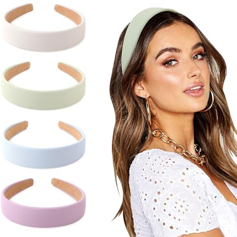 DRESHOW 4 Paket Pannband för Kvinnor och Flickor Plast Pannband Mode Boho Breda Elastiska Hårband Halkfria Hårtillbehör
